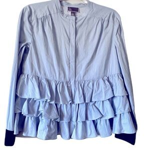 Chelsea28 Zip Up Ruffle XS Lightweight Jacket Stripped Blue White Black Cuffs